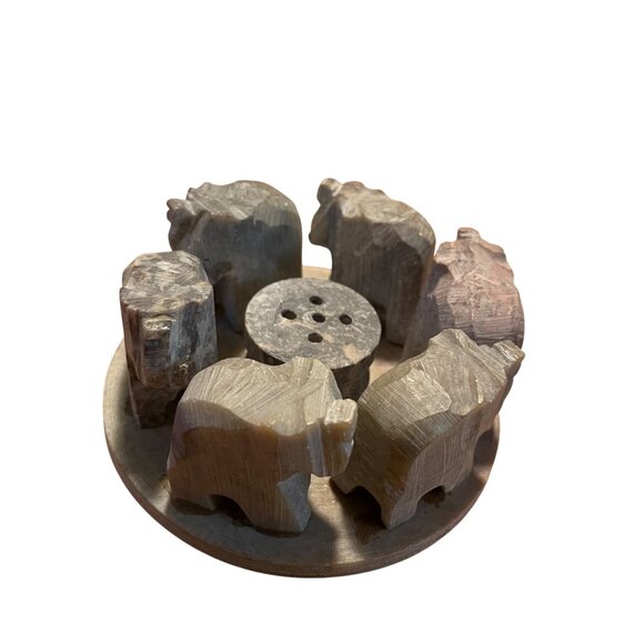 Handcrafted Windrose Soapstone Bear Circle Incense Holder Made In India - Picture 3 of 6